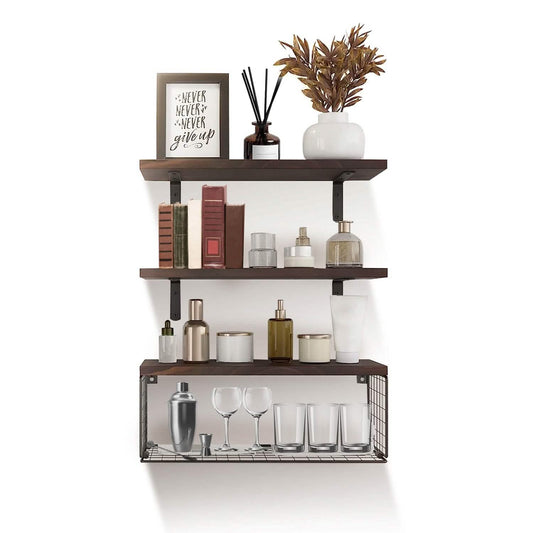 2-in-1 Floating Shelves Wall Mounted with Storage Basket
