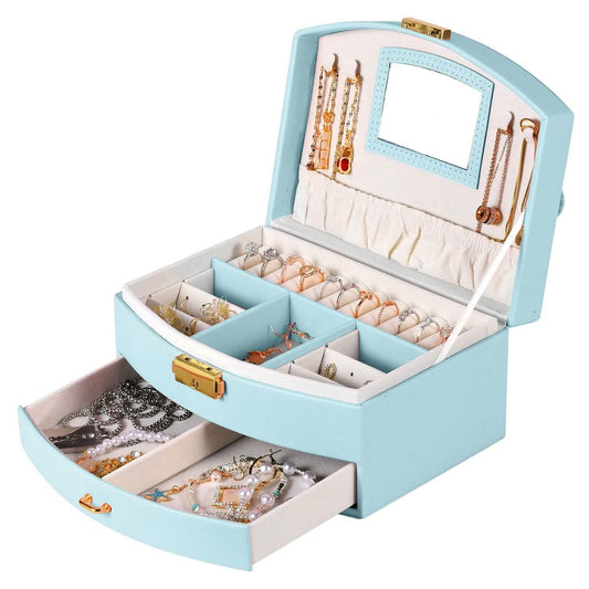 2-Layer Lockable Leather Jewelry Box