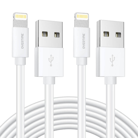 2-Pack: 4 Ft. White Overtime Apple MFi Certified Lightning USB Cable