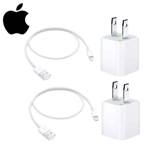 2 Pack Apple Original 5W USB Power Adapter and 2 Pack Apple OEM Lighting to USB Cable (3.3 ft)