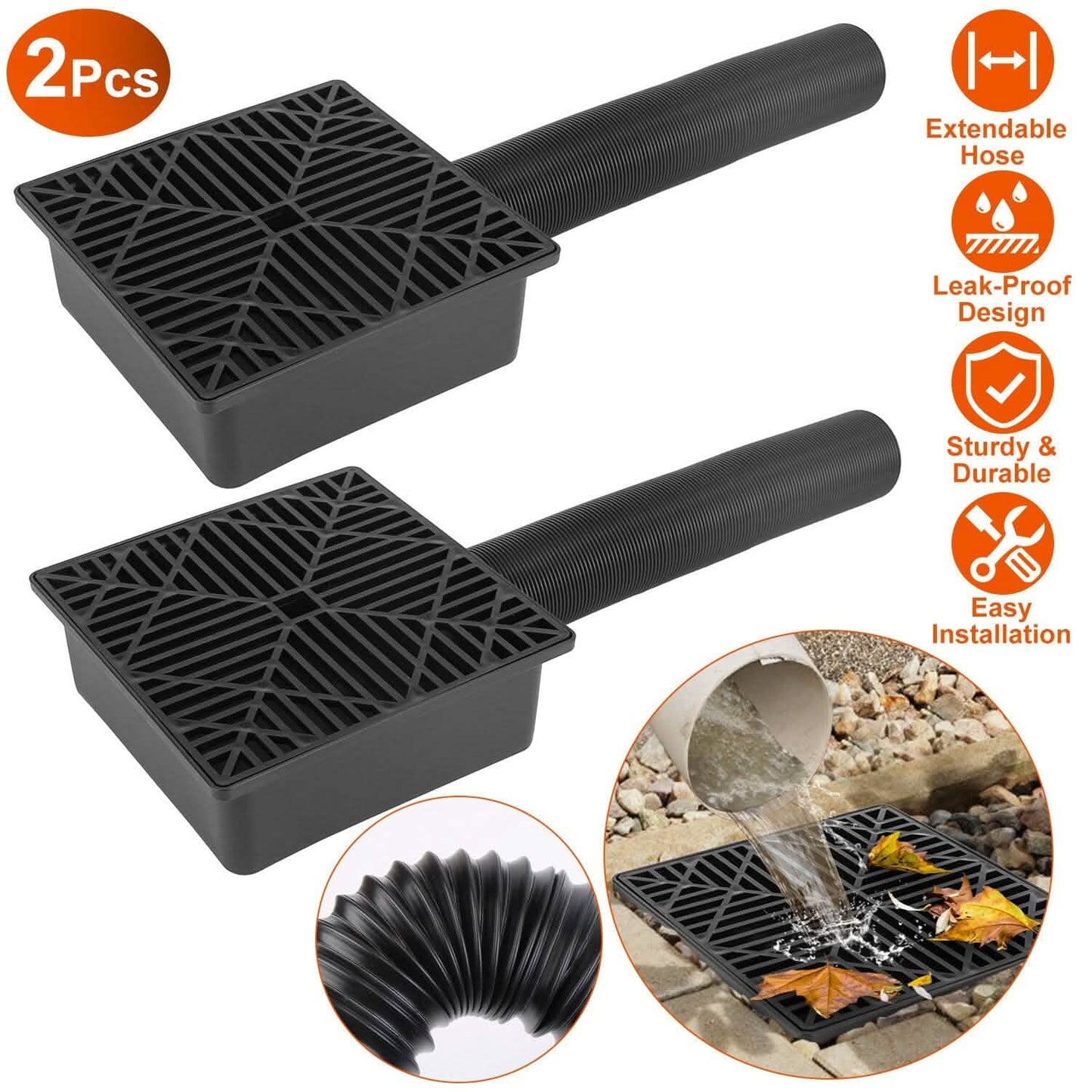 2-Pack: Gutter Downspout Extension Low Profile No Deep Digging Catch