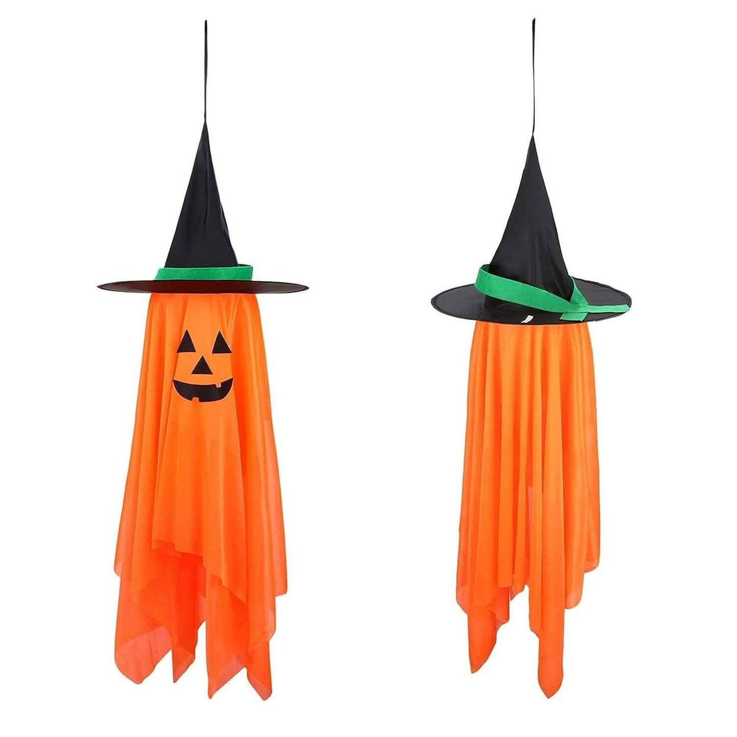 2-Pack: Hanging Ghosts with Wizard Hat Snicker Scary Face