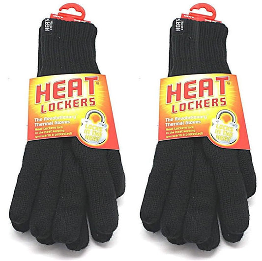 2-Pack: Heat Lockers Mens Black Thermal Gloves with Insulation Lining
