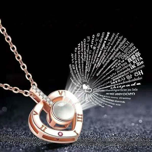2-Pack: I Love You In 100 Languages Necklace Micro-engraved Light Projection Pendant