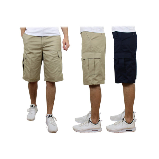 2-Pack: Men's Non-Belted Premium Cotton Blend Cargo Shorts