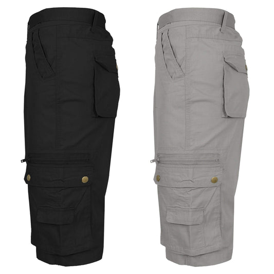2-Pack: Men's Tactical Extended Size Cotton Cargo Utility Belted Shorts