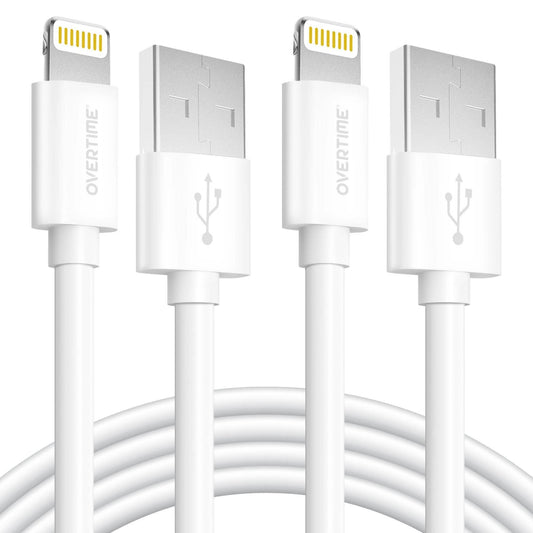 2-Pack: Overtime Apple MFI Certified iPhone Charger Lightning Cable 10 Foot