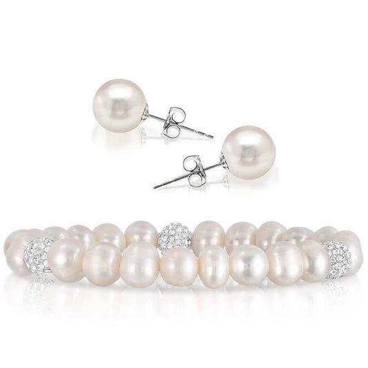 2-Pack: Pearl And Crystal Stretch Bracelet And Studs Set