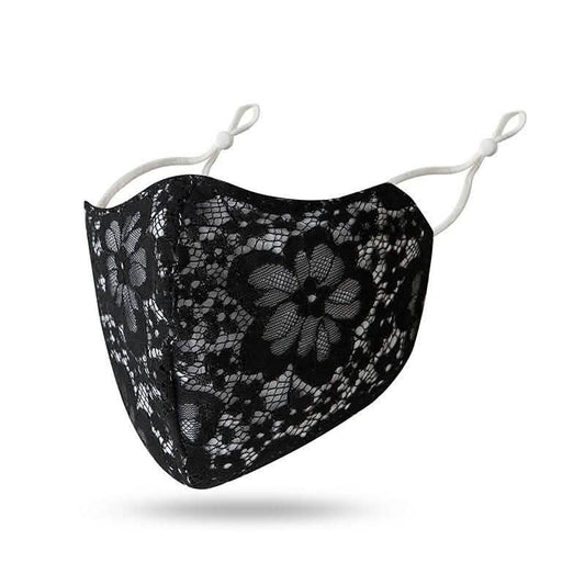 2-Pack: Reusable Washable Fitted Black and White Lace Face Mask