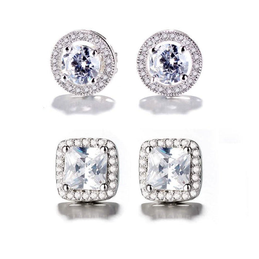 2-Pair: Swarovski Crystal and Sterling Silver Halo Studs
