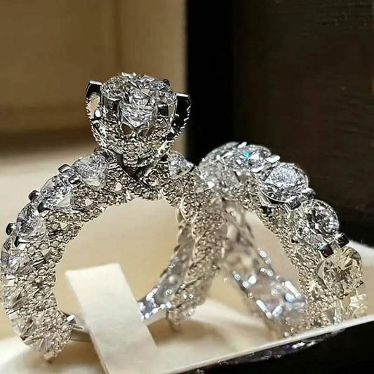 2-Piece Set: Fashionable Engagement Rings Adorned with Full Rhinestones