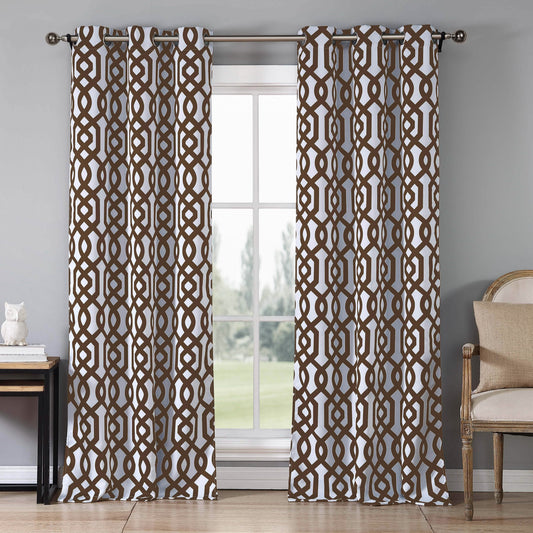2-Piece Set: Geometric Gate Pattern Blackout Grommet Window Curtain Pair Panel