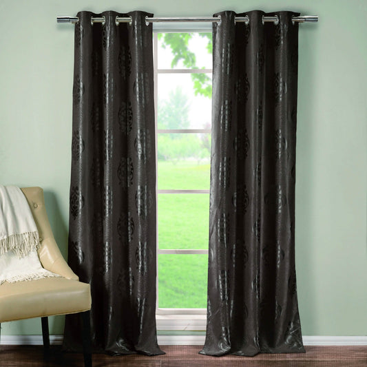 2-Piece Set: Heavy Medallion Print Insulated Blackout Grommet Window Curtain Set