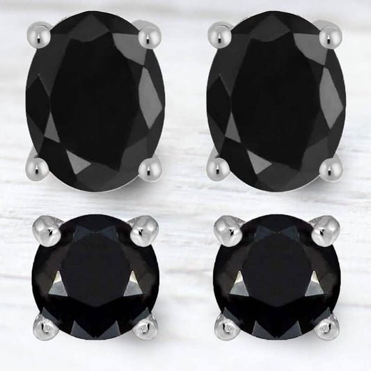 2-Piece Set: Sterling Silver Black Sapphire Studs