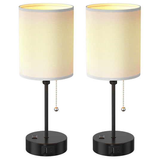 2-Pieces: Bedside Lamps 3 Color Modes USB C+A AC Output Ports Pull Chain