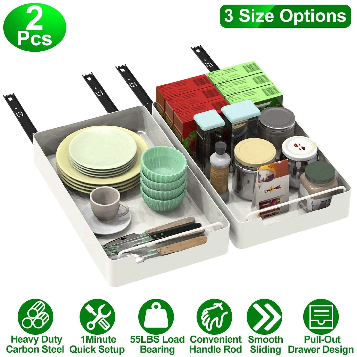 2-Pieces: Pull Out Cabinet Organizers