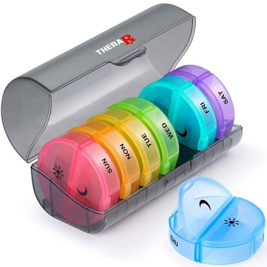 2 Times A Day AM PM Weekly Pill Organizer Large Daily Pill Box With Black Case For Travel