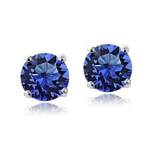 2.00 Cttw 18k White Gold Filled High Polish Finish Round Crystal Blue Stud Earrings