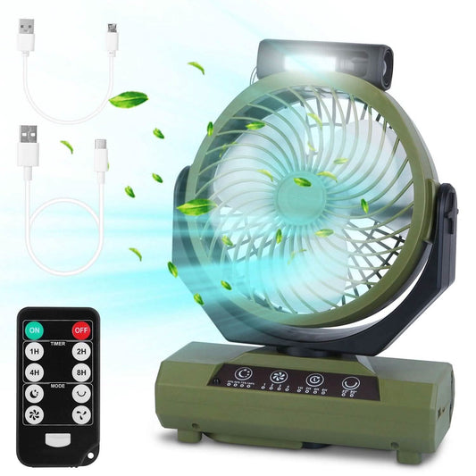 20000mAh Rechargeable Oscillating Camping Fan with Flashlight Hanging Hook Remote Control