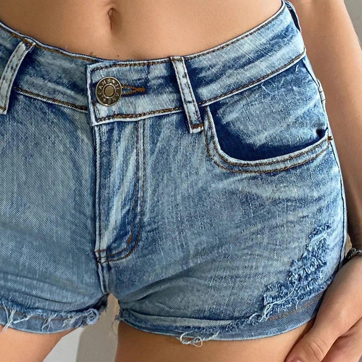 Summer Vibe Women's High-Waisted Sexy Denim Shorts with Button Detail