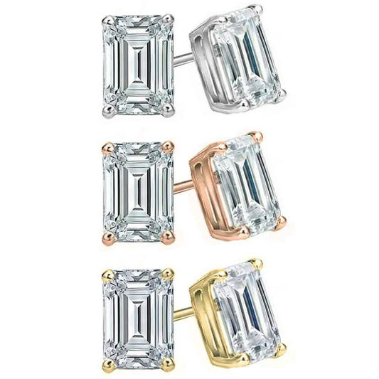 3-Pack Emerald Cut Crystal Stud Earrings Set by Elements of Love