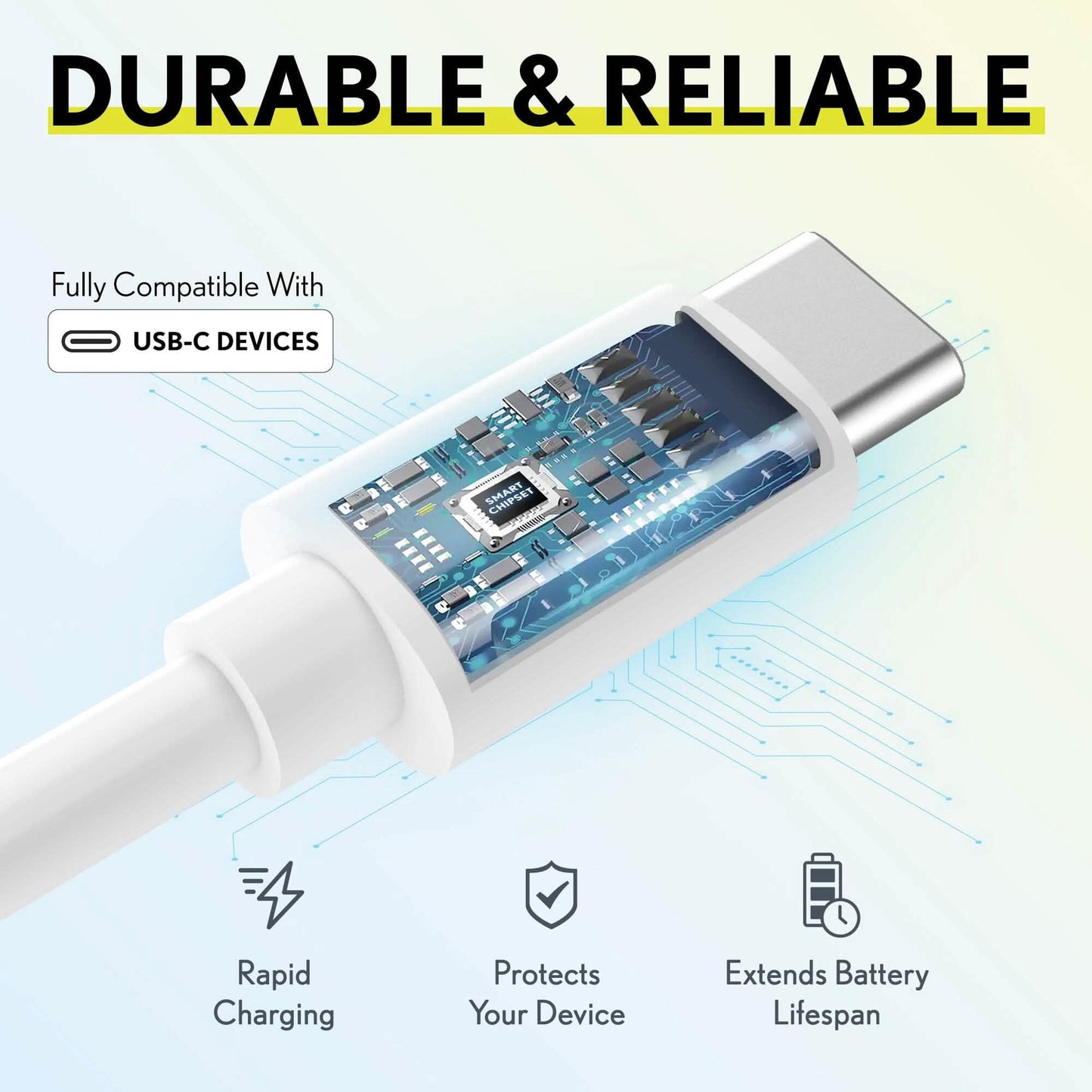 3-Pack: Overtime iOS Compatible Charger 10ft USB-C Charging Cord
