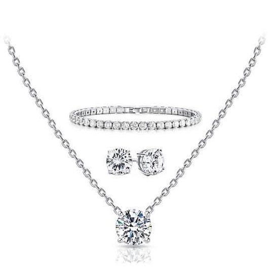 3-Pack: Round Cut Pendant With Round Cut Bracelet And Studs Set