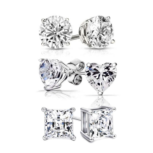 3-Pair Set: 4.00 Cttw Sterling Silver Swarovski Elements Crystal Studs