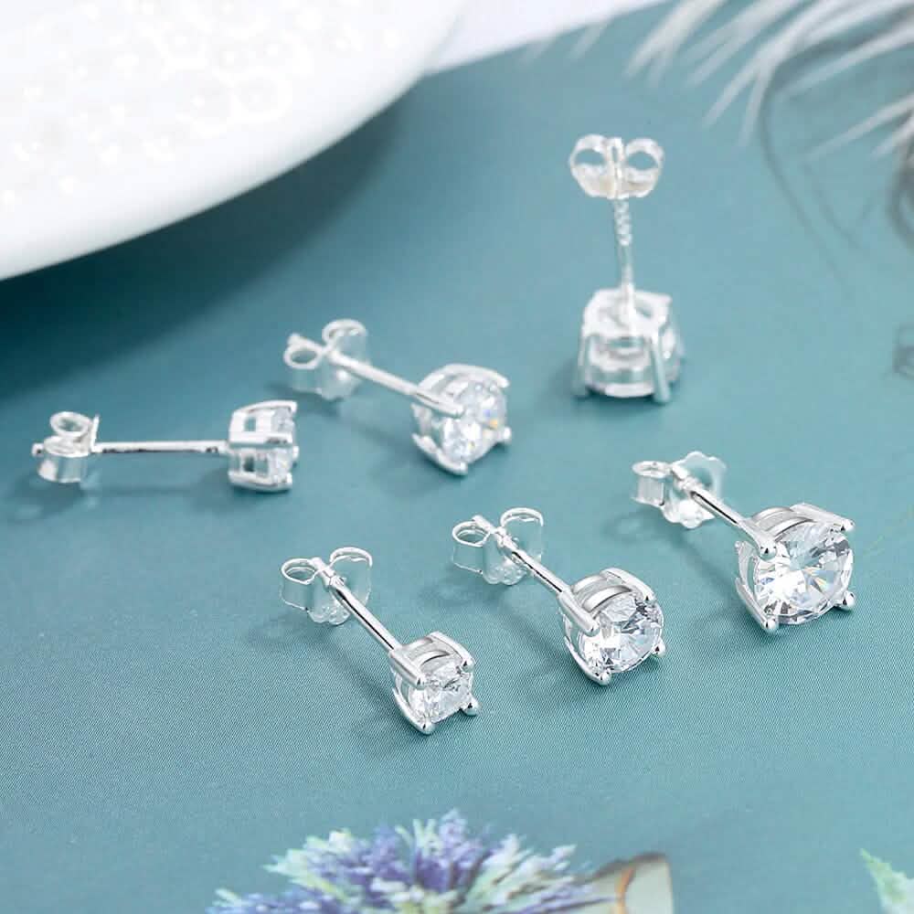 3-Pair Set: Sterling Silver Crystal Stud Earrings