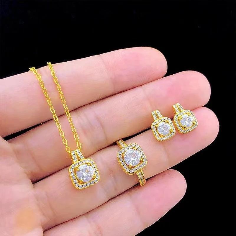 Fashion Jewelry Set - Zircon Gem Necklace Earring Ring