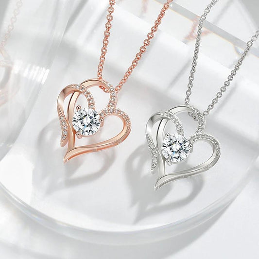 Zircon Double Love Necklace with Rhinestones 💖 Sparkling heart-shaped design for timeless elegance!