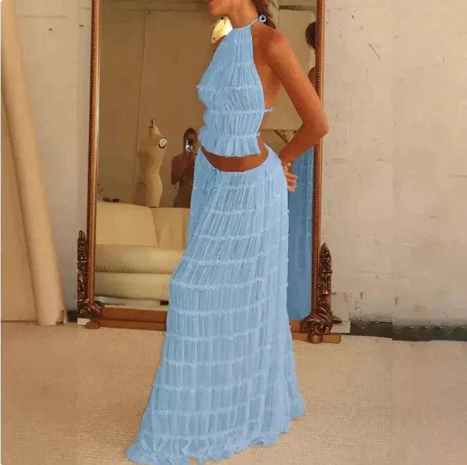 2-Piece Chic Halter Dress Suit Set