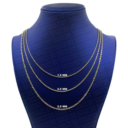 14K Yellow Gold Rope Diamond Cut Chain Necklace