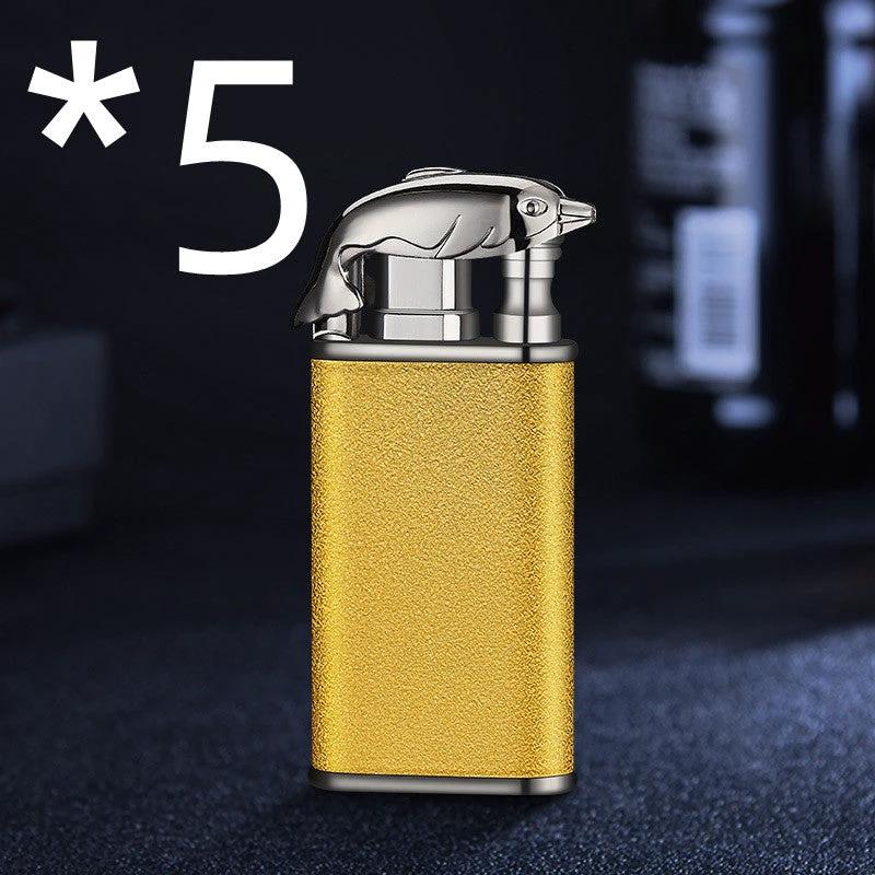 Mandotos Creative Blue Flame Lighter Dolphin Dragon Tiger Metal Windproof Double Flame Refillable