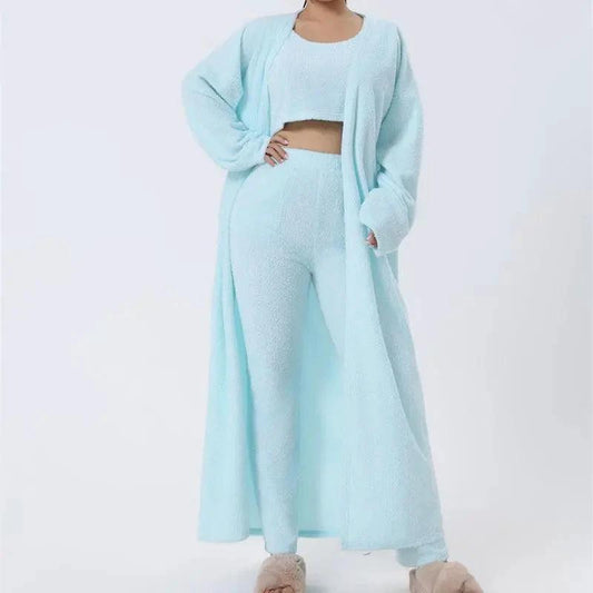 Women's 3-Piece Cozy Lounge Set - Pajama Set with Cardigan