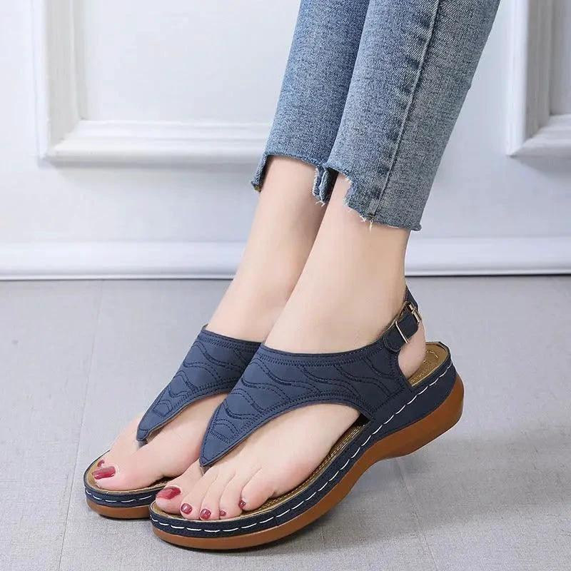Mandotos Women's Wedge Heel Sandals Casual Flip Flops Solid Color Lightweight Comfort All Day