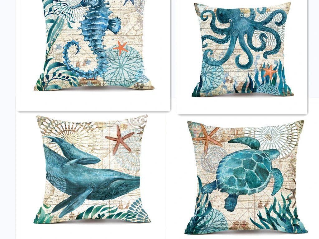 Mandotos Sea Turtle Printed Cushion Covers Linen Throw Pillow Cases For Home Decor Sofa Chair