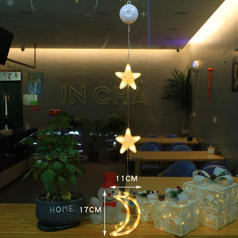 Christmas 3Pcs LED Star Hanging Lights For Home Decor Suction Cup Battery Powered
