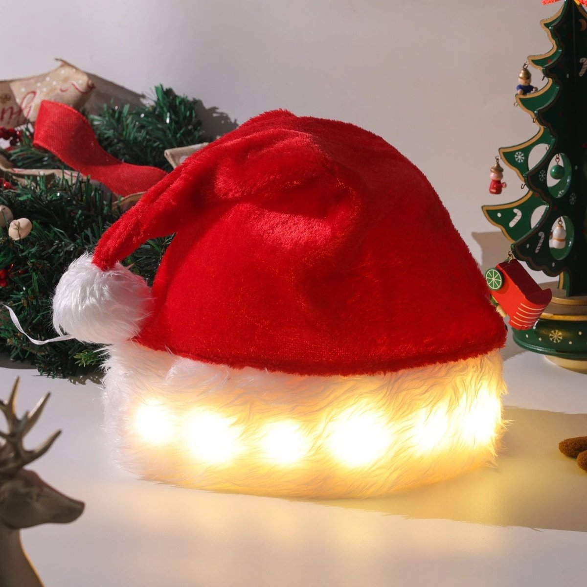 Mandotos Christmas Hat LED Light Plush Luminous Santa Hat For Children And Adults