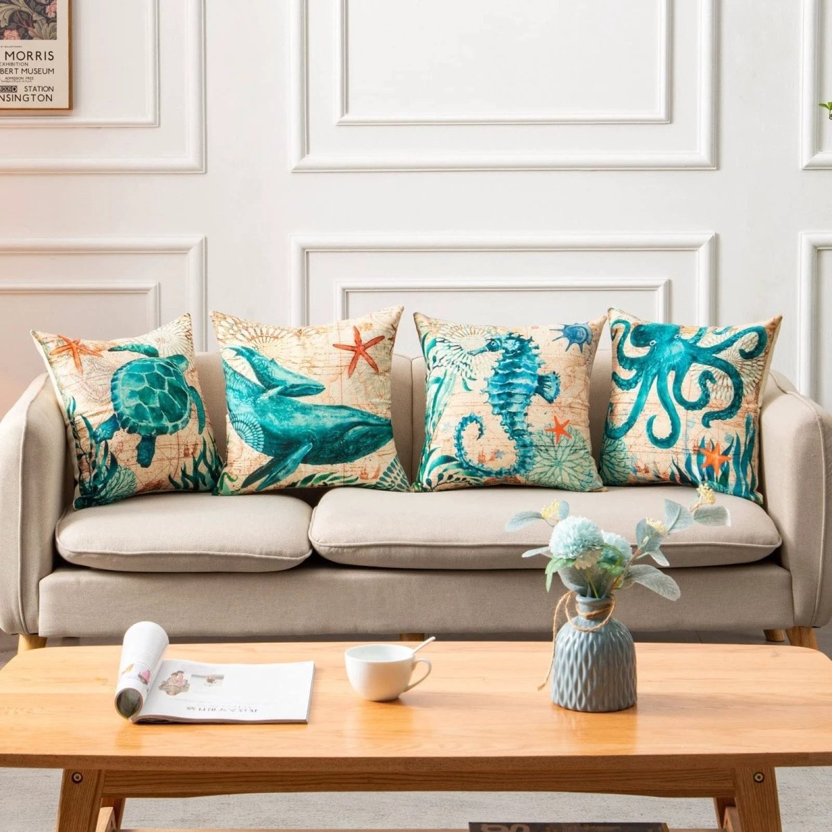 Mandotos Sea Turtle Printed Cushion Covers Linen Throw Pillow Cases For Home Decor Sofa Chair