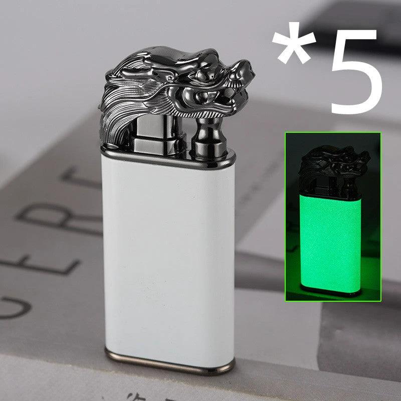 Mandotos Creative Blue Flame Lighter Dolphin Dragon Tiger Metal Windproof Double Flame Refillable