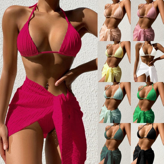 3-Piece Halterneck Swimsuit Set - Bikini with Mesh Skirt