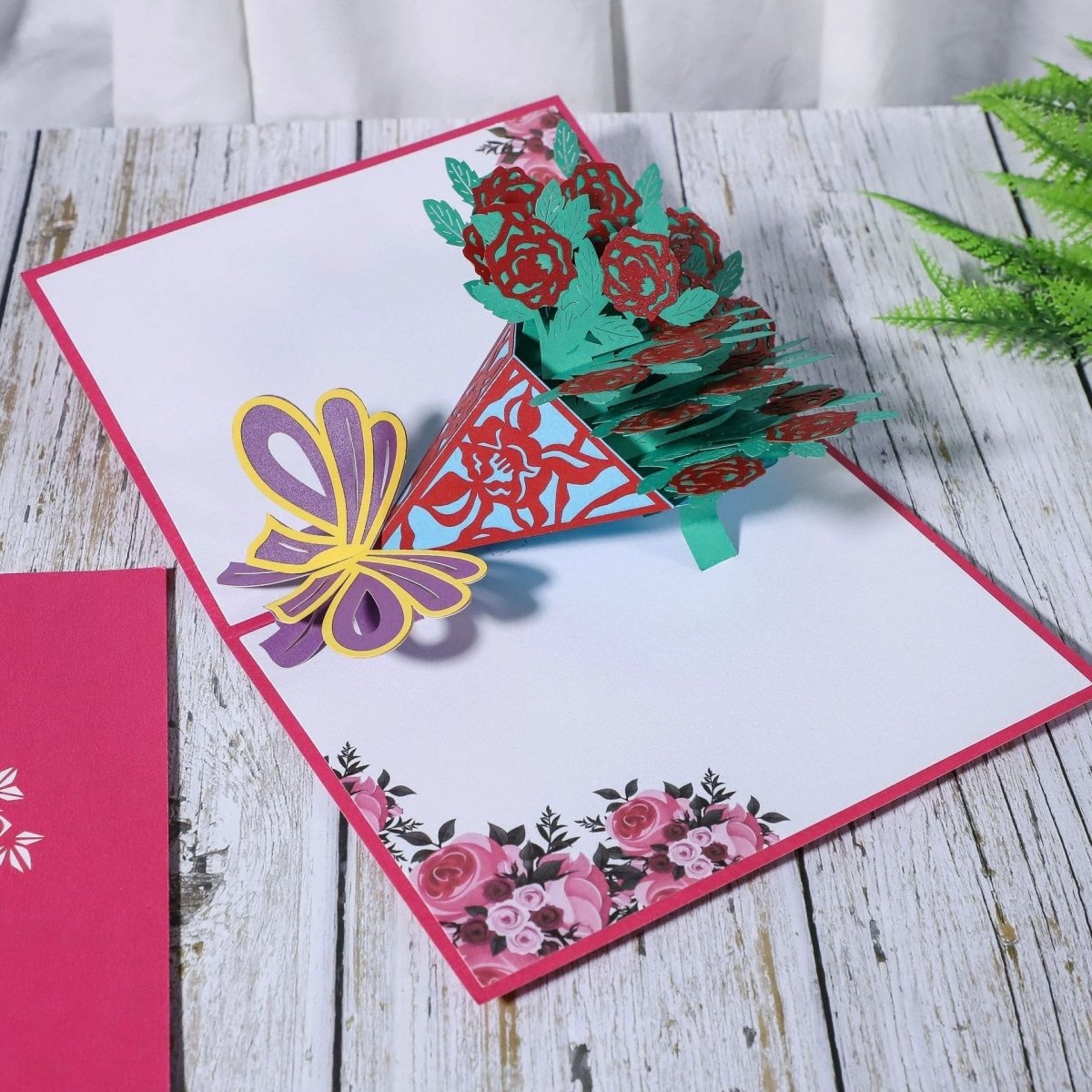 3D Laser-Cut Engagement Card: Red Heart & Romantic Silhouette