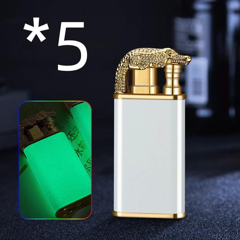 Mandotos Creative Blue Flame Lighter Dolphin Dragon Tiger Metal Windproof Double Flame Refillable