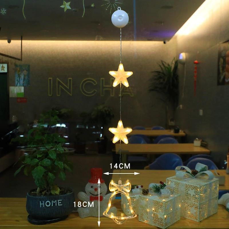 Christmas 3Pcs LED Star Hanging Lights For Home Decor Suction Cup Battery Powered