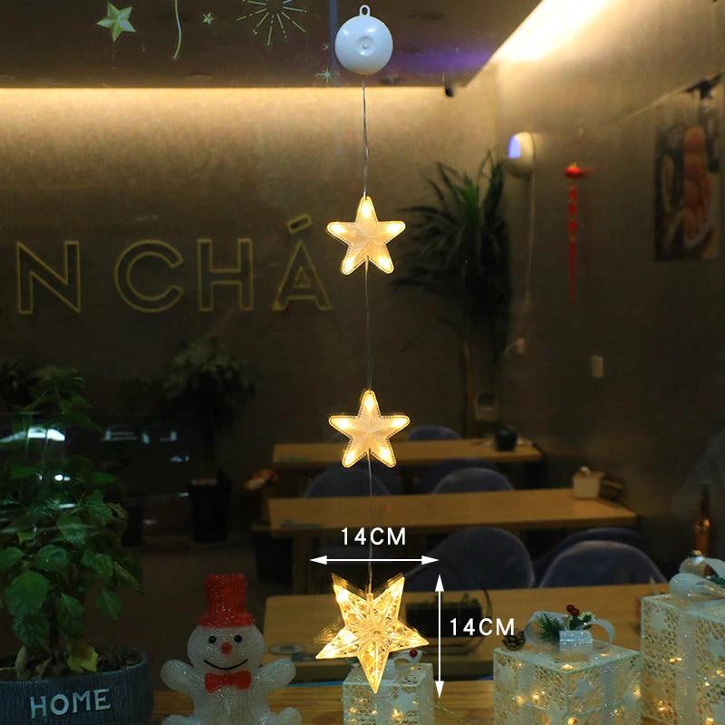 Christmas 3Pcs LED Star Hanging Lights For Home Decor Suction Cup Battery Powered
