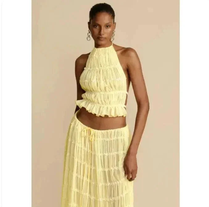 2-Piece Chic Halter Dress Suit Set