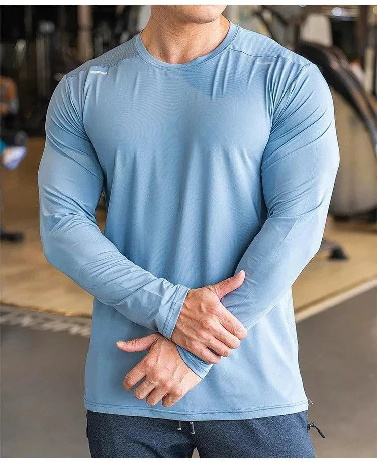 Men's Sports Fitness Long Sleeve Outdoor Badminton Quick Dry Training Shirt Casual Thin Running Top Bodybuilding Sportswear