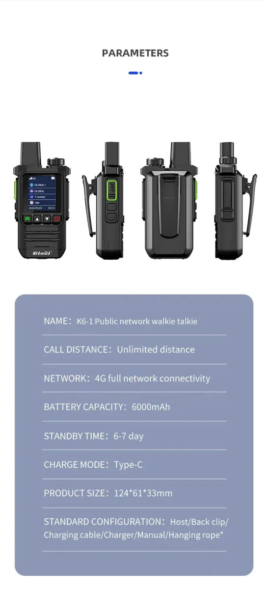 BINQI-K6 4G POC Walkie Talkie - 5000km Global Range