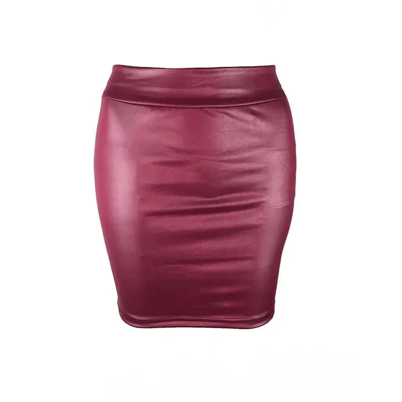 Mandotos Black Imitation Leather Pencil Mini Skirt High Waist Korean Fashion Women Wholesale Summer